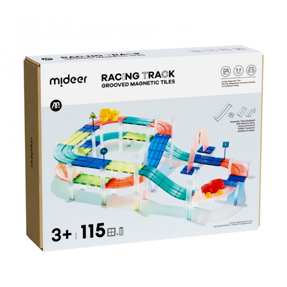 Mideer Racing Track Grooved Magnetic Tiles 115 pcs
